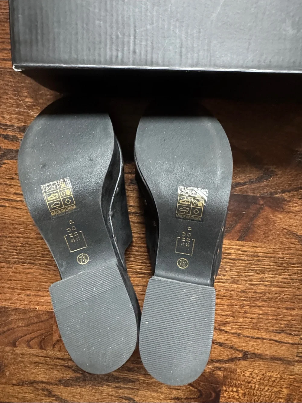 Like new ShuShop Gina black suede open toe platform heels / clogs. Size 7.5